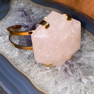 Genuine rose quartz gold adjustable bracelet cuff